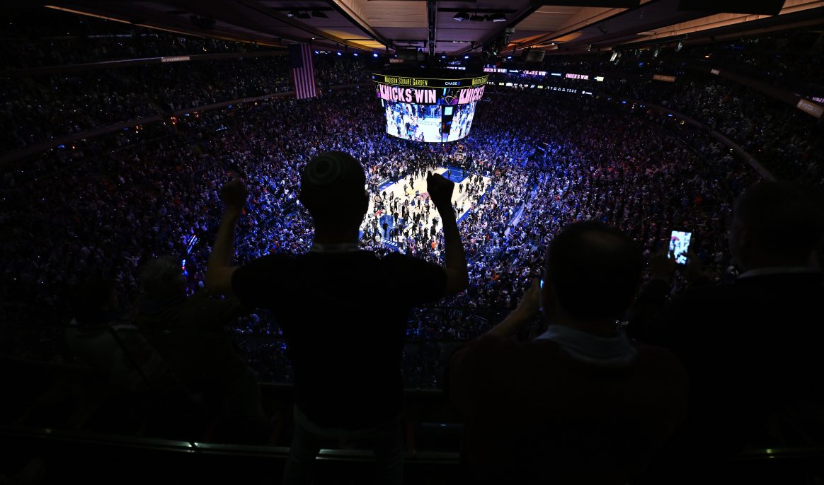 NEW YORK, UNITED STATES - JUNE 10: Fans of the New York Knicks celebrate after the Knicks' win against the San Antonio Spurs at Madison Square Garden in New York, United States on June 10, 2026. Celal Gunes / Anadolu