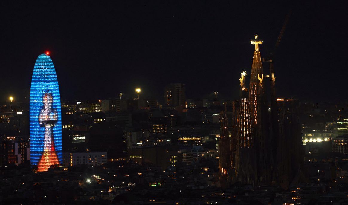 The blessing of the Tower of Jesus at the Sagrada Familia by Pope Leo XIV and the commemoration of the centenary of the death of architect Antoni Gaudi culminate in a light, fireworks, and drone show in Barcelona, Spain, on June 10, 2026. (Photo by Joan Valls/Urbanandsport/NurPhoto)