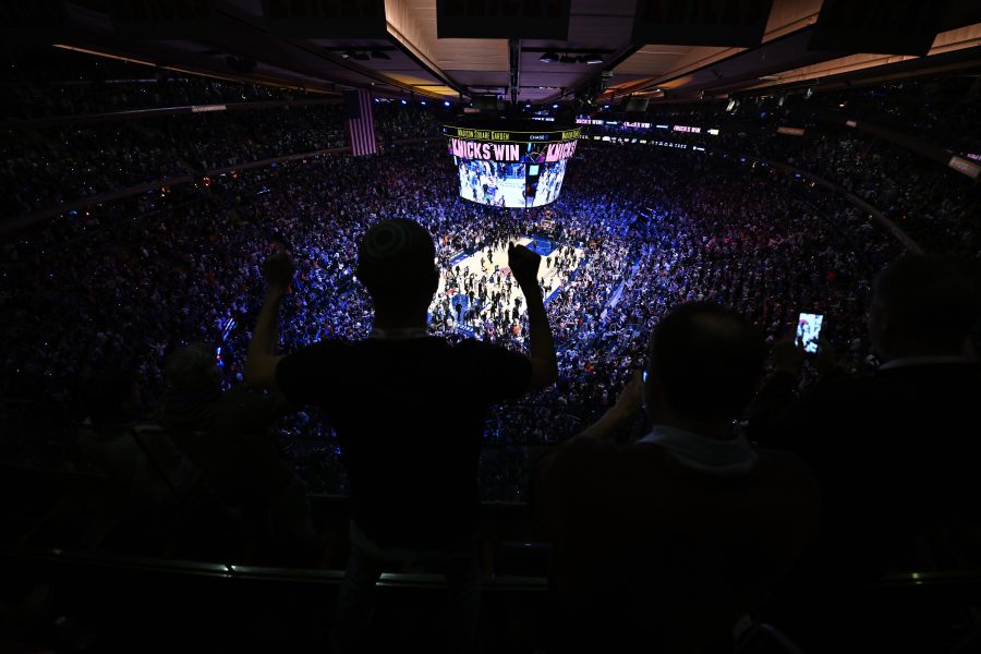 NEW YORK, UNITED STATES - JUNE 10: Fans of the New York Knicks celebrate after the Knicks' win against the San Antonio Spurs at Madison Square Garden in New York, United States on June 10, 2026. Celal Gunes / Anadolu