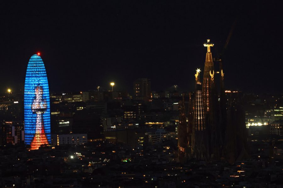 The blessing of the Tower of Jesus at the Sagrada Familia by Pope Leo XIV and the commemoration of the centenary of the death of architect Antoni Gaudi culminate in a light, fireworks, and drone show in Barcelona, Spain, on June 10, 2026. (Photo by Joan Valls/Urbanandsport/NurPhoto)