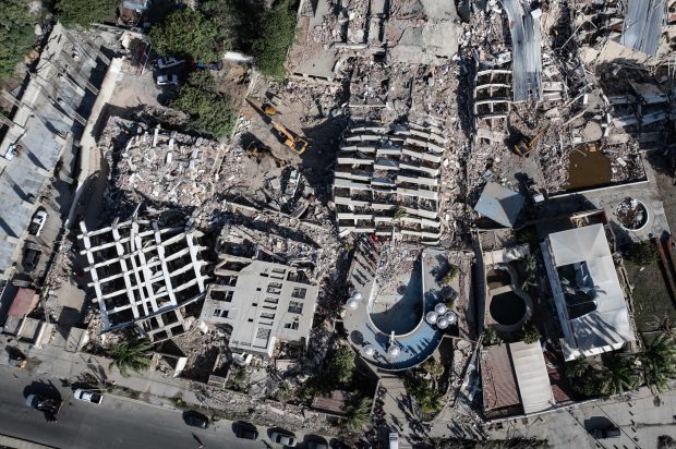 LA GUAIRA, VENEZUELA - JUNE 29: An aerial view shows collapsed buildings and debris in the Carabellada and Caribe neighborhoods following powerful earthquakes in La Guaira, Venezuela on June 29, 2026. Cem Tekkesinoglu / Anadolu